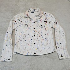 Nudie Jeans White Paint Splatter Preppy Artsy Party Festival Denim Jacket M