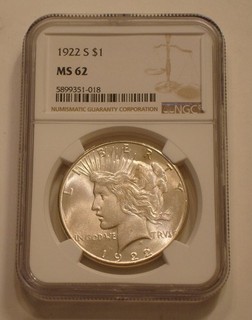 1922 S Peace SILVER Dollar NGC MS 62 sparkling frosty Choice BU