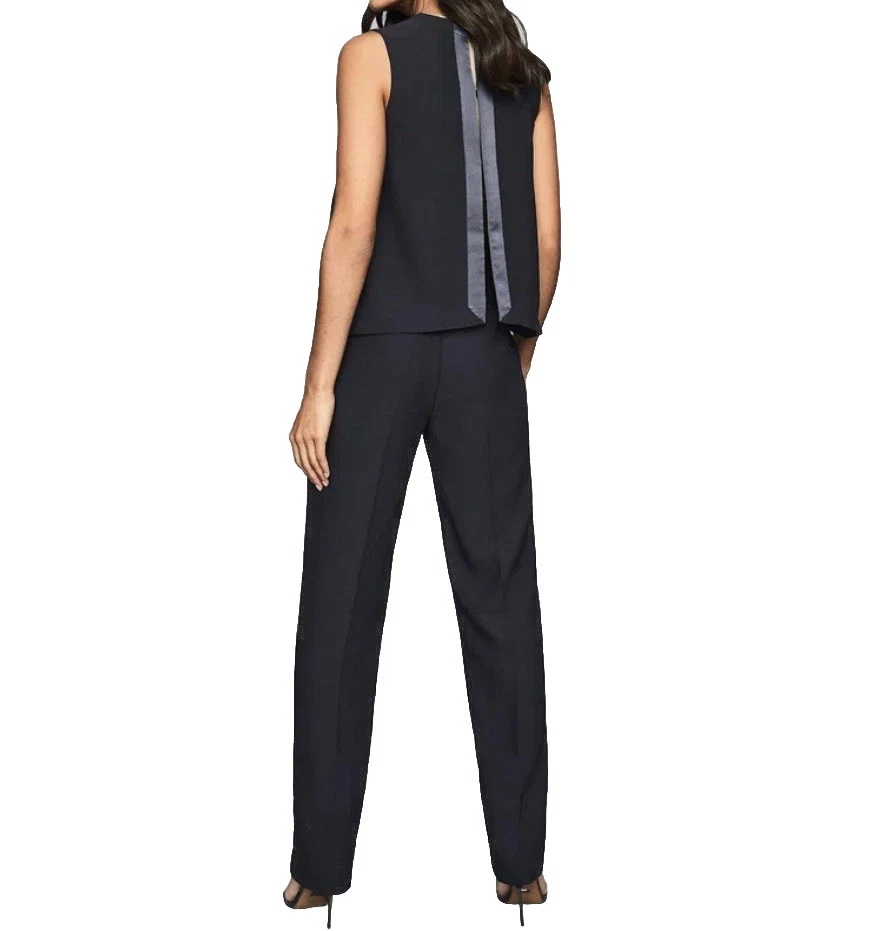 REISS Marty V Neck Jumpsuit Pantaloni Set Blu Navy Donna Tg XS /S - Imagen 3 de 4