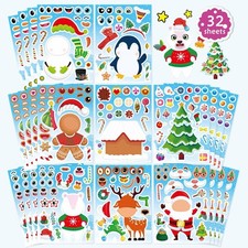 32 Sheets Christmas Stickers for Kids, Make a face Stickers Winter Party  Ma...