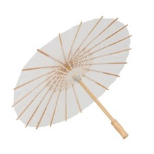 White Parasols With Wooden Handles. NEVER USED. Set Of 6.
