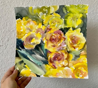 Diptych watercolor ''Yellow Roses'' 25x25 cm by I. Tarasova
