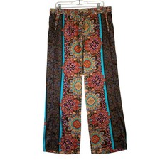 Johnny Was Wide Leg Silk Pants L Floral Multicolor Pull On Boho Resort Summery
