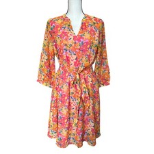 Marissa Olivia Floral Red Multicolor Sundress Women's Medium Summer Spring Belt