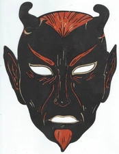 Vintage Devil Demon Paper Card Stock Die Cut 8" x 10 1/2" Halloween Mask 1930's