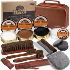 Shoe Shine Kit 15-in-1 Leather Care Polish Mink Oil Black Brown Neutral Creams
