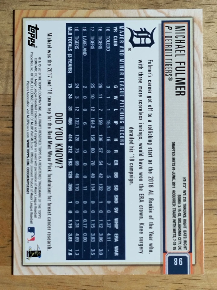 2019 Topps Big League Gold #98 Michael Fulmer - Image 2 of 2