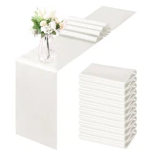12 Pack Ivory Satin Table Runner 12 x 108 Inch Smooth Table Runners for Weddi...