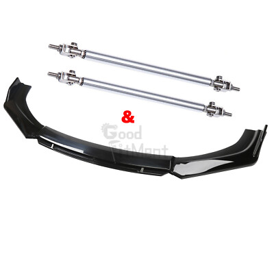 For 2016-20 Honda Civic Gen 10Th Front Bumper Body Kit Spoiler Lip + Strut Rods