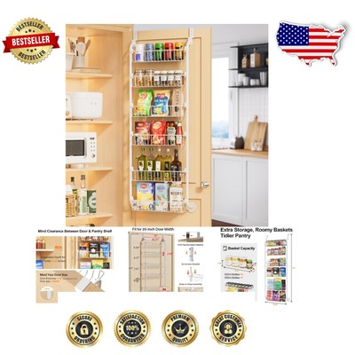 Adjustable Over the Door Pantry Organizer with 6 Spacious Removable Baskets