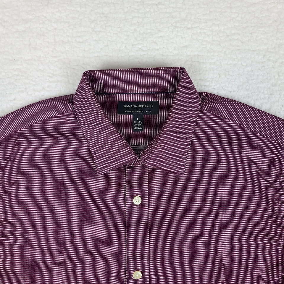 Banana Republic Shirt Mens Large Dark Red White Non Iron Tailored Slim Button Up - Image 3 of 4