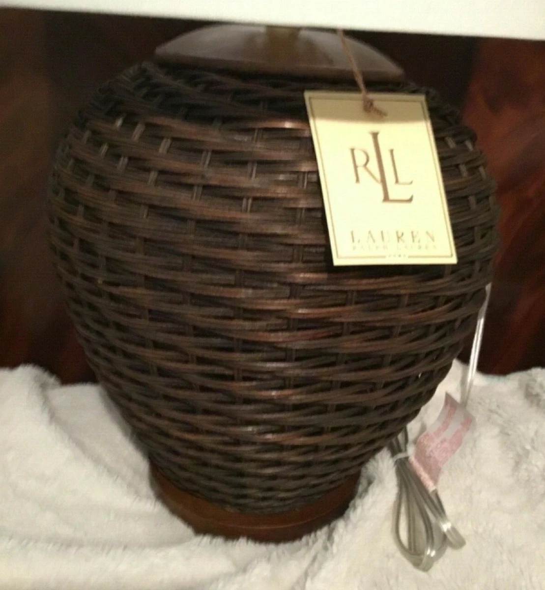 RALPH LAUREN Rattan Table Lamp BASE ONLY . Round Weaving Wood Base