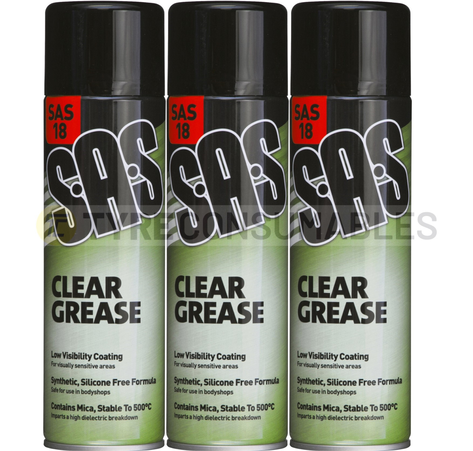 3 x SAS Clear Spray Grease Aerosol 500ml SAS18