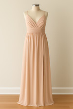 Davids Bridal Women Dress 4 Beige 100%Polyester Sleeveless Slit Maxi nwt