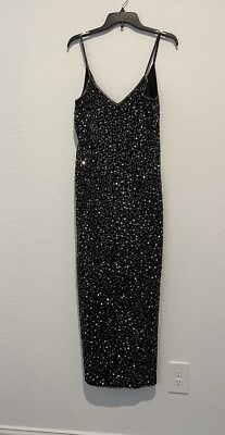 Vintage Scala Silk Black Beaded Sequin Evening Gown Cocktail Dress Size PM