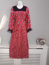 Orange Red pleated Printed Midi Dress UK Size 8-10