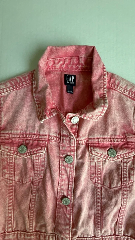 Gap Girl’s Casual Spring Pink Acid Wash 100% Cotton Denim Shirt Dress Size Large - Image 2 of 4