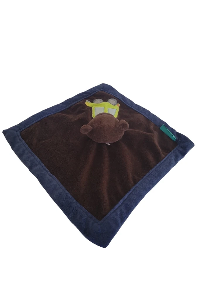 Manta de Seguridad Tiddliwinks Marrón Oso Verde Autobús Coche Lovey Bebé Borde Azul Foto 4 de 4