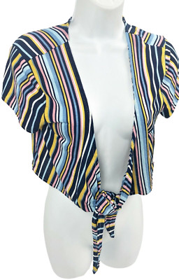 Junior Medium Eye Candy Stripe Tie Front Crop Cardigan Beach Top Stretch