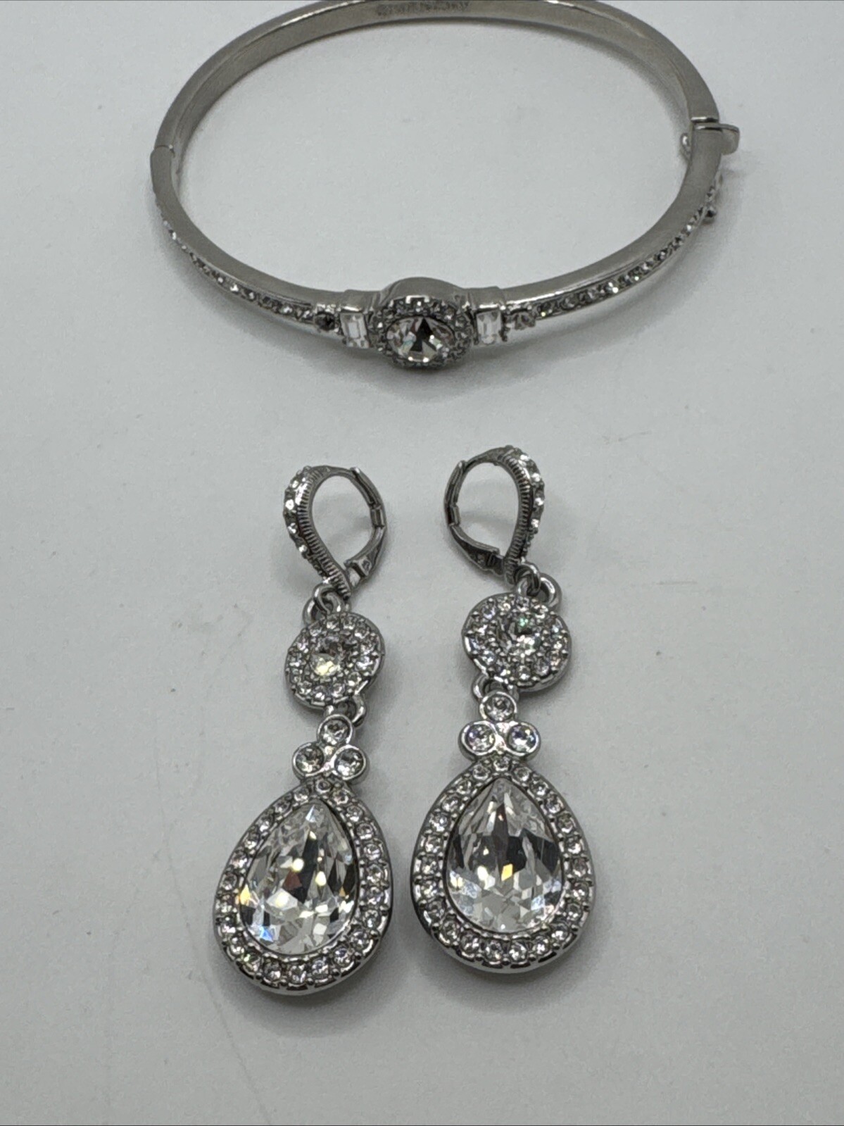 Givenchy Statement Drop Crystal Silvertone Earrin… - image 1