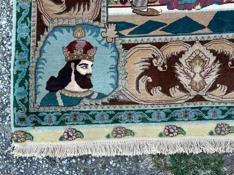 SIGNED HIGH KPSI 60+ RAJ PICTORIAL RUG KORK WOOL_SILK 6.5x8.2 OMAR KHAYAM - Image 3 of 4