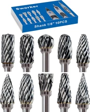 10 Pcs Carbide Burr Set Bits 1/8" Shank Compatible with Dremel Milwaukee Rotary