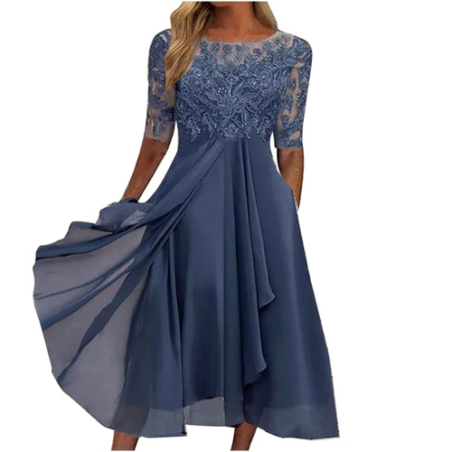 Women's Fashionstea Length Embroidery Lace Chiffon Casual Dresses for Women - Bild 5 von 31