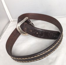 VTG Justin Hand Tooled Leather Belt Western Braided 36 1995 Stamped Buckle Brown