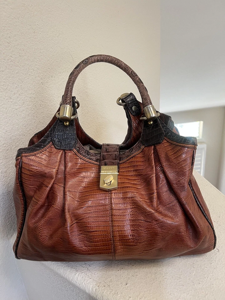 BOLSO HOBO RARO BRAHMIN ELISA MADREPERLA TRI Texturizado LIZARD EMBOS CUERO Foto 3 de 4