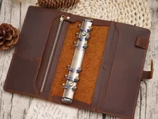 A6 loose leaf paper Write notes Notebook Notepad wallet purse leather brown X232