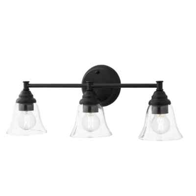 Hampton Bay Marsden 23.5 in. 3-Light Matte Black Vanity w/Clear Glass Shades