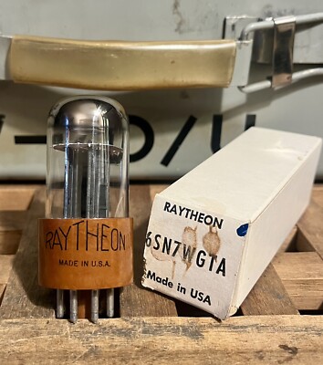 NOS/NIB 1960 s Raytheon 6SN7WGT Vacuum Tube Black Plate Brown Base New In Box