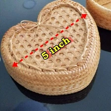 5"Heart Kratip Bamboo Thai Basket StickyRice Woven Primitive Gathering Handmade 