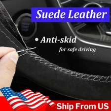 SUEDE LEATHER Hand Sew Car 15" Steering Wheel Cover Interior Accessories DIY NEW