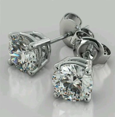 1.5TCW BRILLIANT CUT 14K WHITE  GOLD BASKET STUD EARRINGS PUSH  BACK 