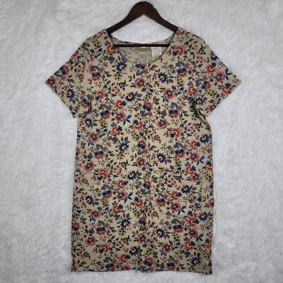 Vtg Erika Floral Peasant Linen Blend Shirt Dress Sz Medium Lagenlook