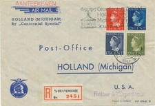 NETHERLANDS 1947 Centennial Special Flight KLM AMSTERDAM-HOLLAND (MICHIGAN, USA)