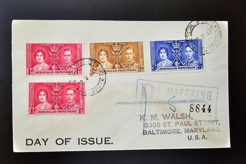 Bechuanaland Protectorate 1937 KGVI Coronation Set FDC Registered #8844 Mafeking