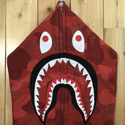 Men's XL Jacquard shark full zip hoodie a bathing ape bape Red camo Used - Picture 6 of 9