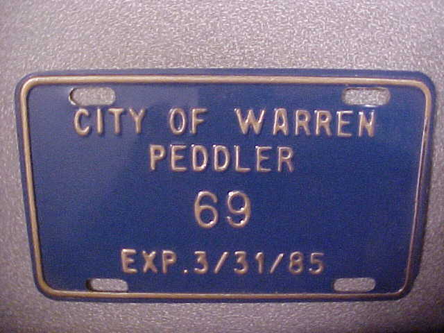 PEDDLER LICENSE PLATE TAG WARREN MICH | eBay