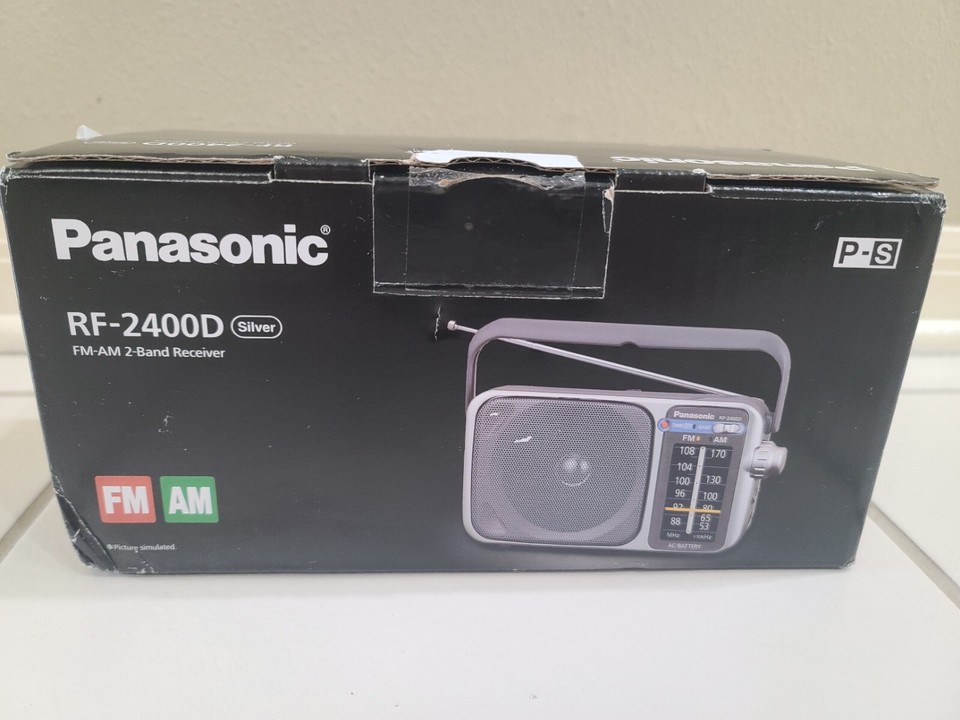 PANASONIC AM/FM/WEATHER ALERT AC/DC PORTABLE RADIO SILVER GREY RF-2400D ...