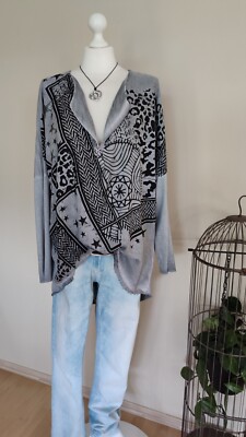 Bluse 42 Two blue Sisters grau schwarz Shirt Tunika Lagenlook Sterne Strass