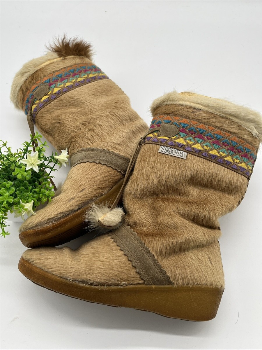 VINTAGE 80S ITALY MADE TECNICA BROWN GOAT FUR BOOTS GREAT COND