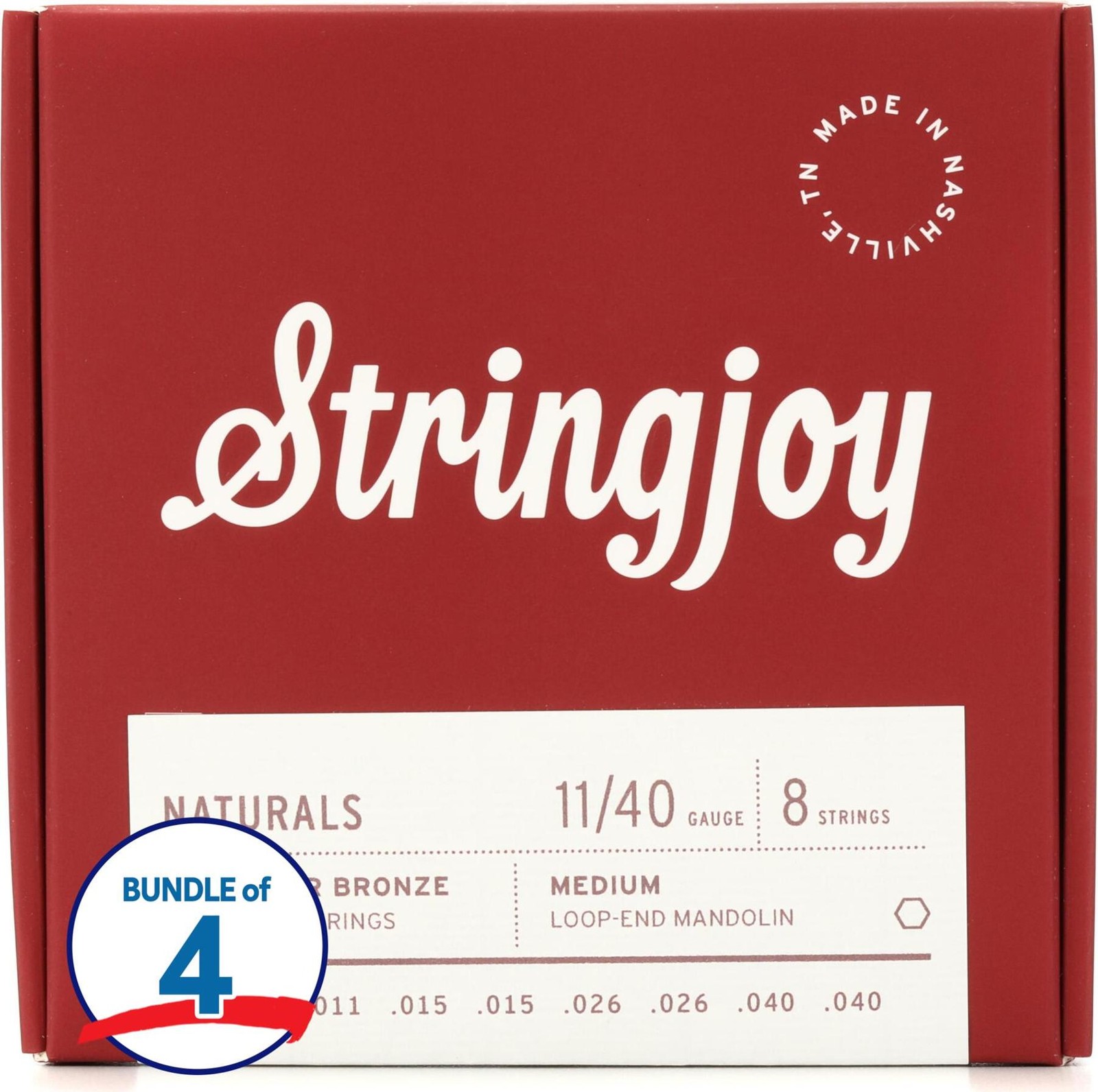 Струны для мандолины Stringjoy Naturals из фосфористой бронзы 4 упаковки - 011 - 040 7690₽