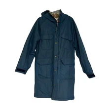 Woolrich Jacket Mens Med Blue Hooded Mountain Parka Wool Plaid Lined Pockets Zip