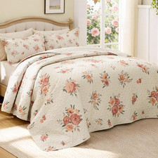King Size Quilt Bedding Set Floral Bedspreads- Reversible Floral Comforter, Spri