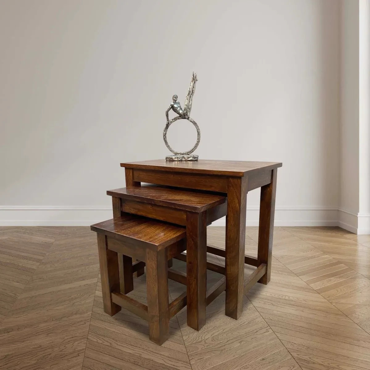 SOLID MANGO WOOD  SMALL NEST OF 3  TABLES NEW INDIAN FURNITURE