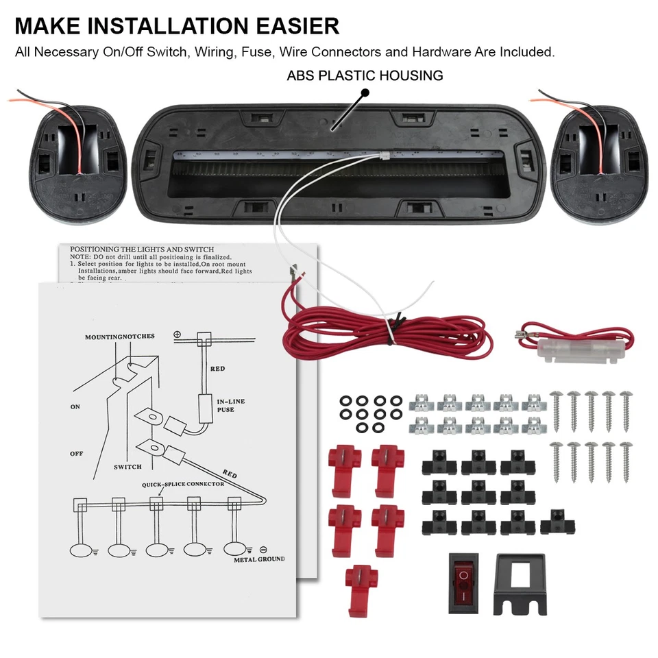3 Pieces Truck Pickup Smoke Amber LED Cab Roof Running Marker Lights Lamps Foto 4 de 4