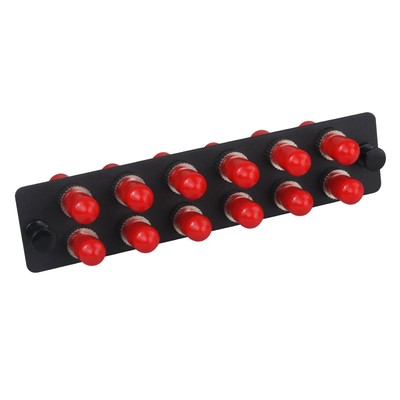 12 Port Simplex ST Fiber Patch Panel with Singlemode Red ST Adapters Loaded
