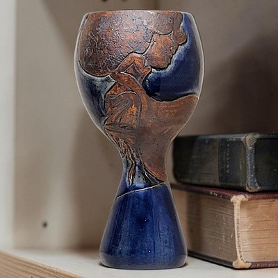 Vtg Studio Pottery Cup Incised Black Woman With Legs That Morph Into Hand Signed